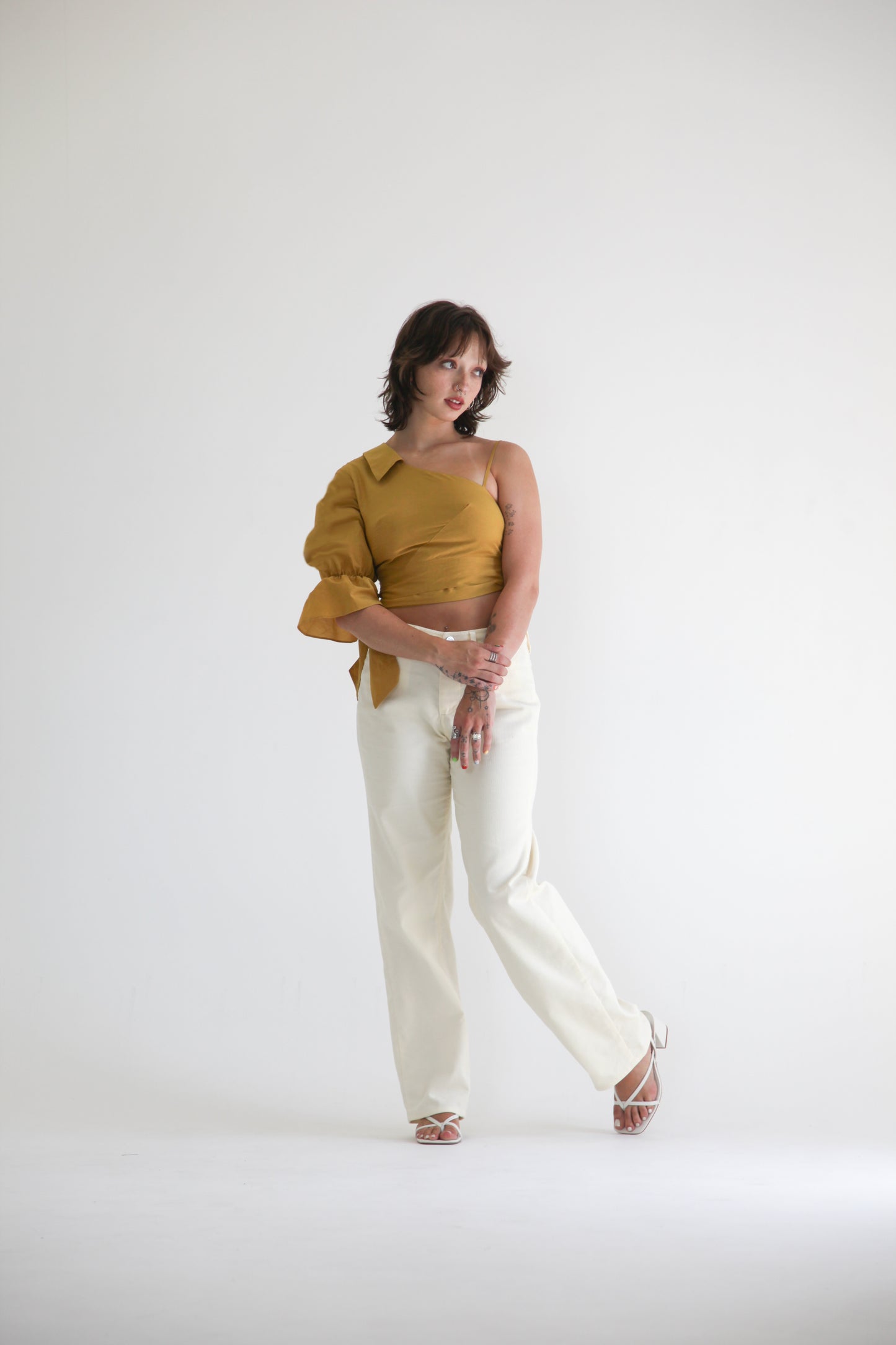 The Mirah Aysmmetrical Puff Sleeve Wrap Top