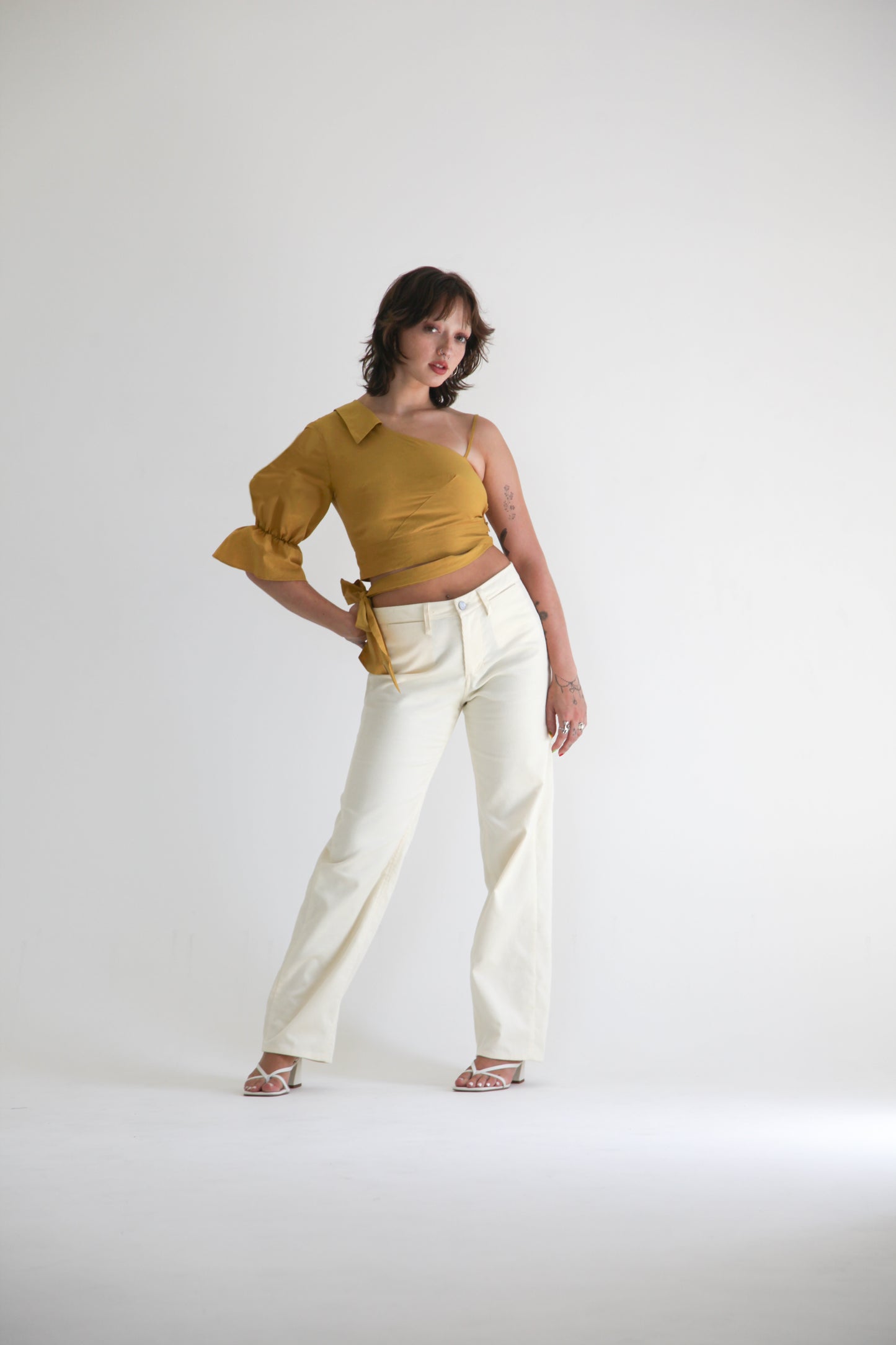 The Mirah Aysmmetrical Puff Sleeve Wrap Top